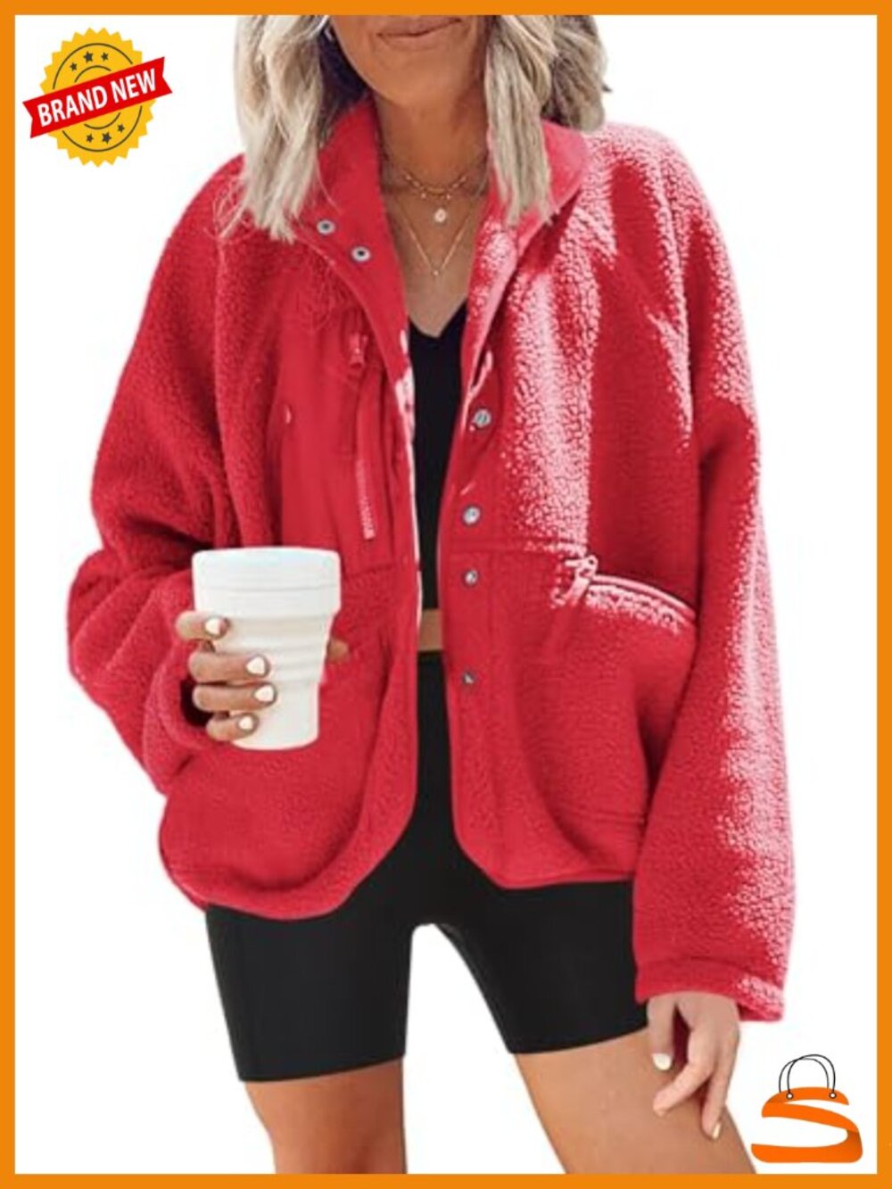 Women's Fuzzy Fleece Sherpa Jacket Button Down Oversized Winter Coat